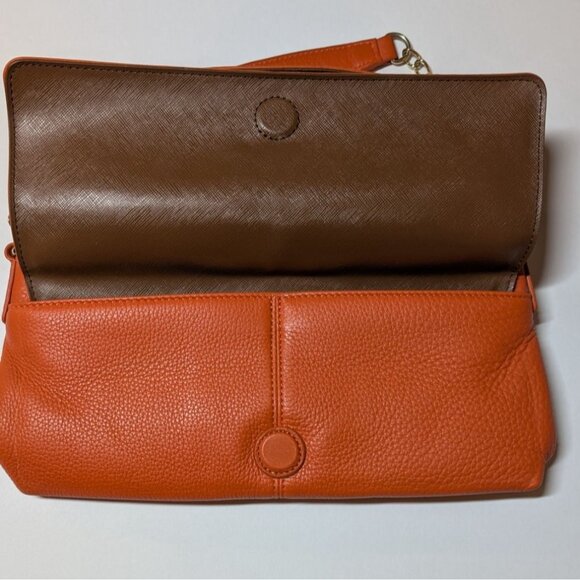 DKNY Soft Leather Bag Orange Chain Strap Crossbody/Shoulder Purse - Picture 3 of 15